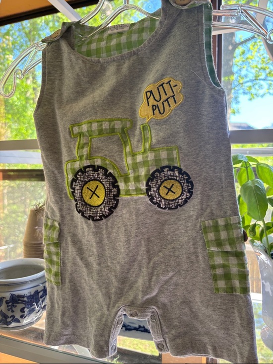Other - Baby Boy or Toddler Embroidered Tractor Green Gingham Jon Jon Jumper 18-24 Month